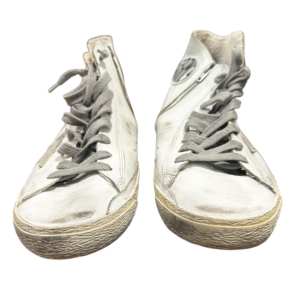 Golden Goose Francy White Leather Gray Suede Star Lace-Up Hi-Top Sneakers w/Box - Picture 3 of 7